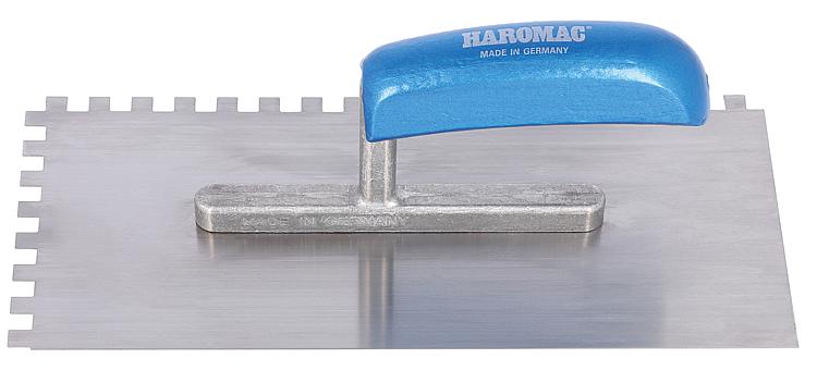 Glättekelle HAROMAC 8x8 gezahnt 280mm Stahl, gehärtet blaues Heft