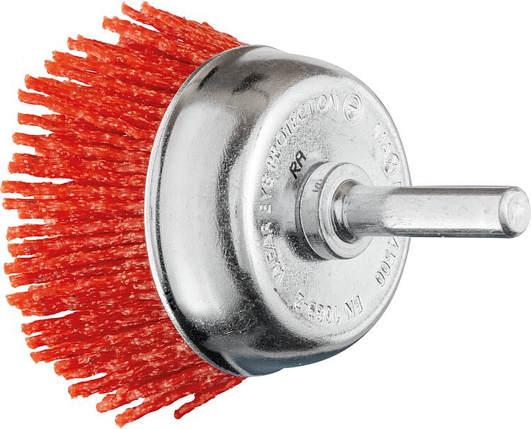 Topfbürste Pferd TBU ungezopft, Ø 50 mm, Schaft-Ø 6 mm, Kunststoff Ø 1,27 mm, Korn 80 Topfbürste Pferd TBU ungezopft, Ø 50 mm, Schaft-Ø 6 mm, Kunststoff Ø 1,27 mm, Korn 80