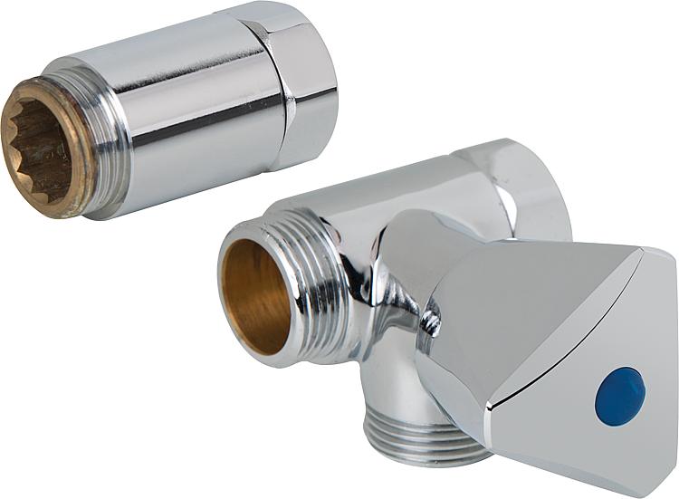 Nebenanschlussventil mit RV, 3/4" mit drehbarer Mutter Anschluss rechts Nebenanschlussventil mit RV, 3/4" mit drehbarer Mutter Anschluss rechts