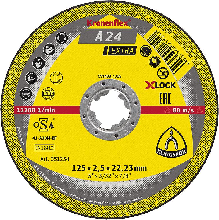 Schruppscheibe KLINGSPOR A 24 EXTRA X-LOCK 125 x 6,0 x 22,23 mm, gekröpft
