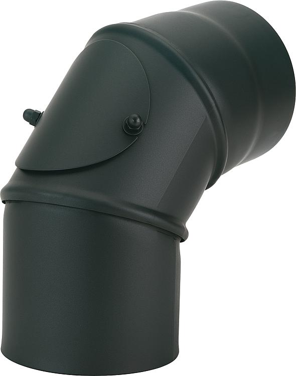 lackierter Rauchrohrbogen, mit Reinigungstür, DN150, 0-90 , gussgrau lackierter Rauchrohrbogen, mit Reinigungstür, DN150, 0-90 , gussgrau