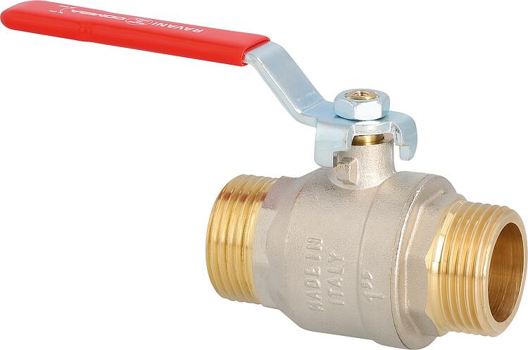 Messing Kugelhahn DN20 (3/4") AG/AG mit Stahl-Handhebel rot PN45 Messing Kugelhahn DN20 (3/4") AG/AG mit Stahl-Handhebel rot PN45