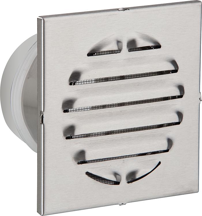 Wetterschutzgitter mit Stutzen V2A,   125 mm, Länge: 100 mm Außenmaß: 200 x 200m