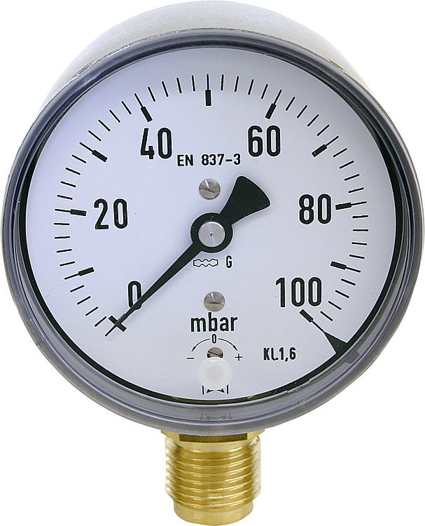 Kapselfedermanometer KP 80.8 DN15 1/2" radial 0-160 mbar,   80 mm
