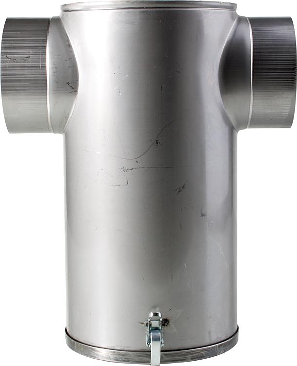 Schalldämpfer Edelstahl T-Form mit abnehmbarer Bodenplatte 150 mm Anschlussstutz