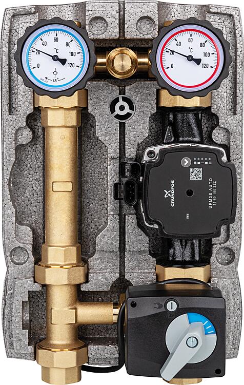 Heizkreisset Easyflow DN25 (1") mit 3-Wege-Mischer und Überstromventil, Pumpe Grundfos UPM3S AUTO 25-60 Heizkreisset Easyflow DN25 (1") mit 3-Wege-Mischer und Überstromventil, Pumpe Grundfos UPM3S AUTO 25-60