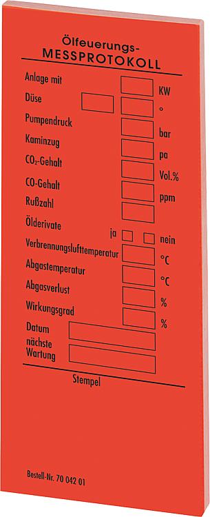 Messprotokoll selbstklebende Kessel- aufkleber, für Öl, rot 1 Block 50 Stck. Messprotokoll selbstklebende Kessel- aufkleber, für Öl, rot 1 Block 50 Stck.