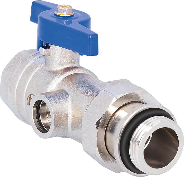 Kugelhahn, Flügelgriff blau, DN20 (3/4") IGxDN20 (3/4") AG mit Aufnahme für Thermometer Kugelhahn, Flügelgriff blau, DN20 (3/4") IGxDN20 (3/4") AG mit Aufnahme für Thermometer