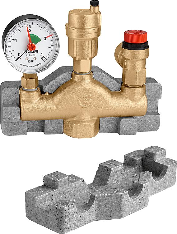 Kesselsicherheitsgruppe bis 50 kW, DN25(1") Messing mit Isolierung, Sicherheitsventil 3bar Kesselsicherheitsgruppe bis 50 kW, DN25(1") Messing mit Isolierung, Sicherheitsventil 3bar