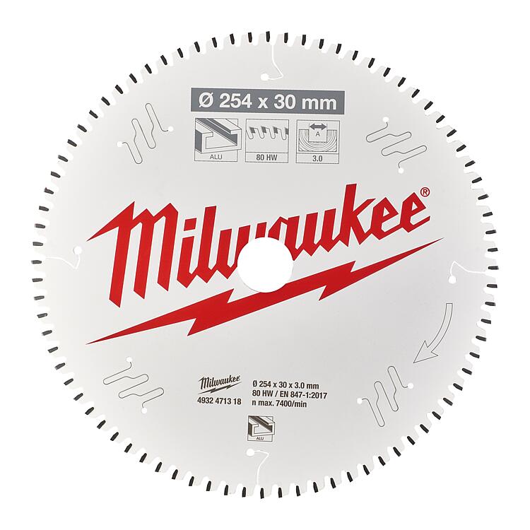 Kreissägeblatt Milwaukee Ø 254x30 mm, 80 Z Flachtrapezzahn, für Alu