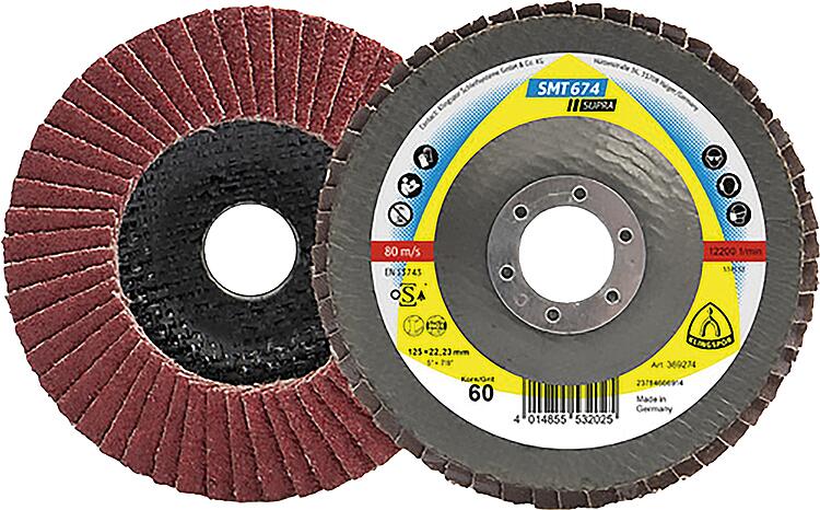 Lamellenschleifteller KLINGSPOR K80 125x22,23 gewölbt, Keramischer Korund