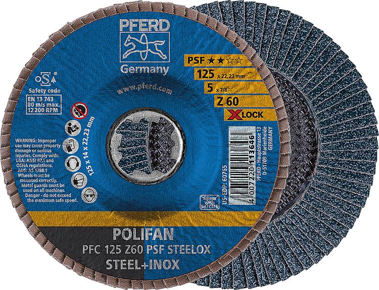Lamellenschleifteller PFERD Ø 125 mm X-Lock K60 für Stahl, Edelstahl