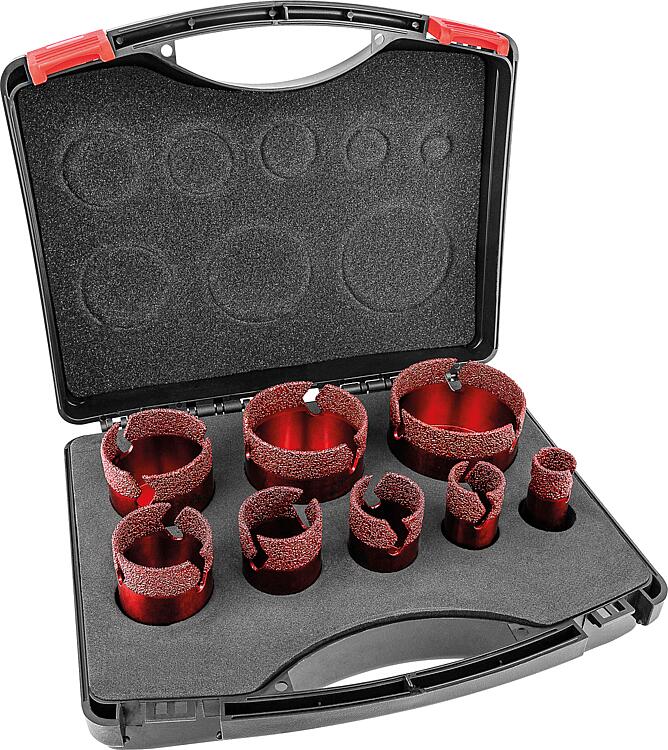 Fliesenbohrkronenset Soldia 8-teilig, 20,25,32,35,40,50,60,68 mm, Aufnahme M14, trocken Fliesenbohrkronenset Soldia 8-teilig, 20,25,32,35,40,50,60,68 mm, Aufnahme M14, trocken