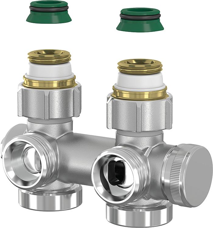 Hahnblock Simplex Universal mit Entleerung, für Einrohr- u. Zweirohrsysteme Hahnblock Simplex Universal mit Entleerung, für Einrohr- u. Zweirohrsysteme