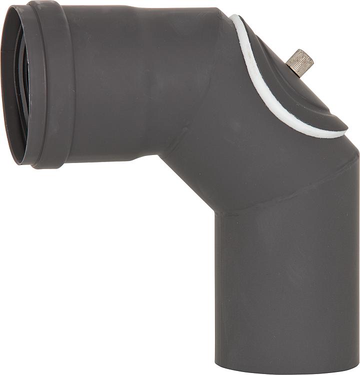 Pellet-Abgasrohr-Bogen 90 mit Revision, Drm. 80mm, lackiert, mit Silikondichtun Pellet-Abgasrohr-Bogen 90 mit Revision, Drm. 80mm, lackiert, mit Silikondichtun