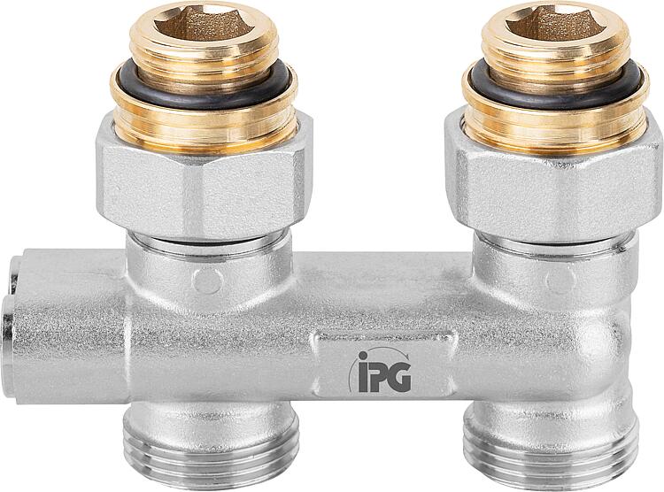 Umlenkstück Durchgangsform mit Übergangsnippel DN15 (1/2") AG x DN20 (3/4")flachdichtend