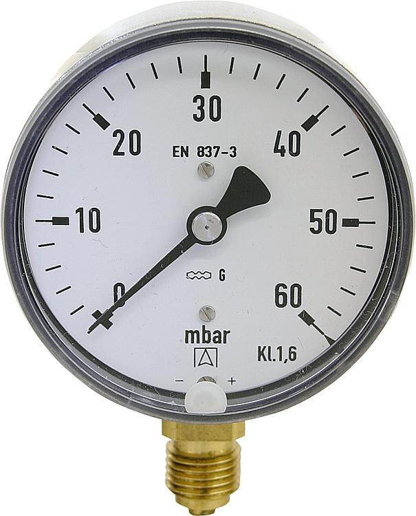 Kapselfedermanometer,Edelstahl, KP 63.1DN8 1/4"radial 0-25mbar