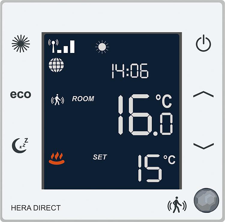 Raumthermostat Hera Direct für FBH-Stellantriebe NC und NO 230V/AC Raumthermostat Hera Direct für FBH-Stellantriebe NC und NO 230V/AC