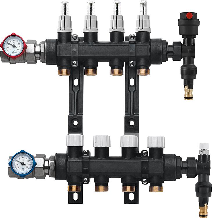 Fussbodenheizungsverteiler DN25 (1") Kunststoff, 10 Heizkreise Fussbodenheizungsverteiler DN25 (1") Kunststoff, 10 Heizkreise