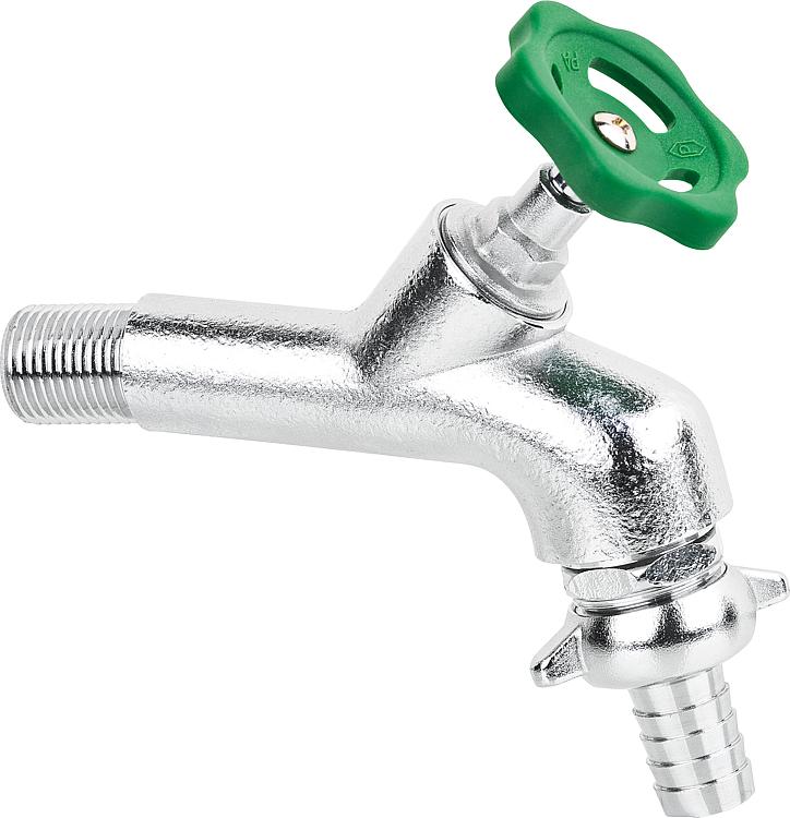 Auslaufventil DN15(1/2") mit Rohrbelüfter und Schlauchtülle matt Chrom, Schweizer Modell