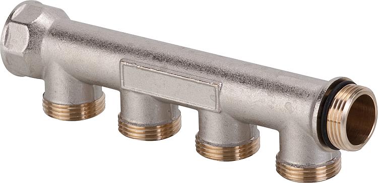 Verteiler 4-Fach DN 20 (3/4") x Eurokonus, Messing vernickelt Verteiler 4-Fach DN 20 (3/4") x Eurokonus, Messing vernickelt