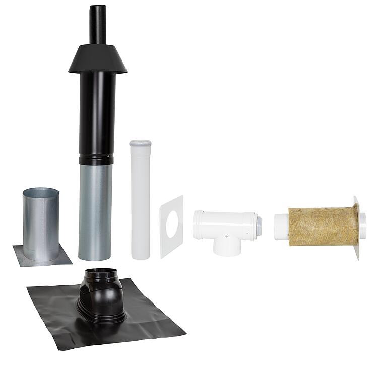 Grundpaket Unifix 165, Schrägdach, 25° - 45°, DN 80/125 schwarz,0,4m Grundpaket Unifix 165, Schrägdach, 25° - 45°, DN 80/125 schwarz,0,4m
