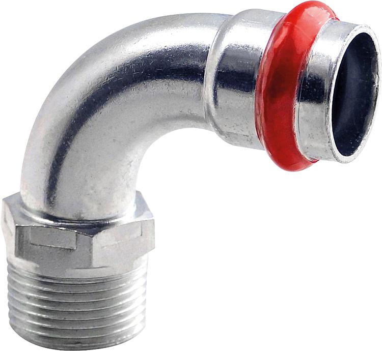 C-Stahl Übergangsbogen 90° mit AG 15mm x 1/2" Pressfitting V-Kontur C-Stahl Übergangsbogen 90° mit AG 15mm x 1/2" Pressfitting V-Kontur