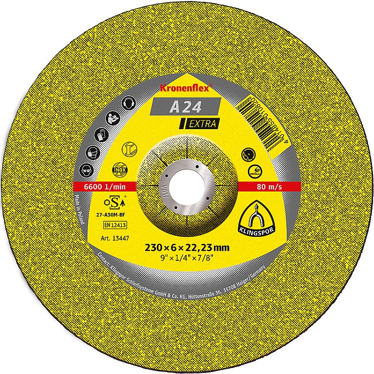 Schruppscheibe KLINGSPOR A 24 EXTRA 230 x 6,0 x 22,23 mm, gekröpft