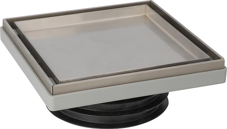 Bodenablauf DN100, mit Edelstahlrost 115x115mm Bodenablauf DN100, mit Edelstahlrost 115x115mm