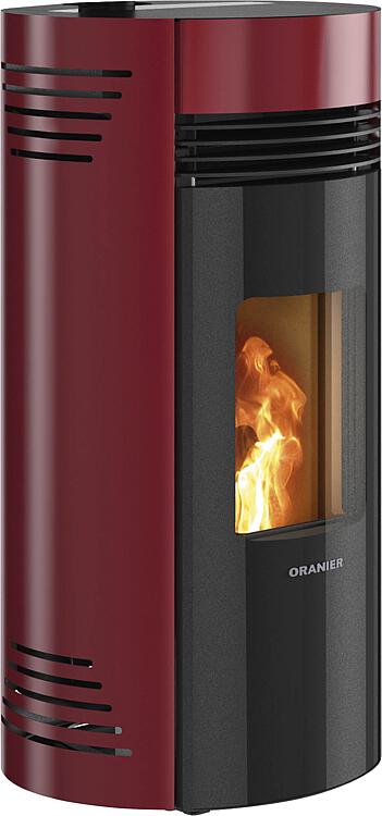 Pelletofen Oranier Sando 50 BordeauxrotRauchrohranschluss hinten