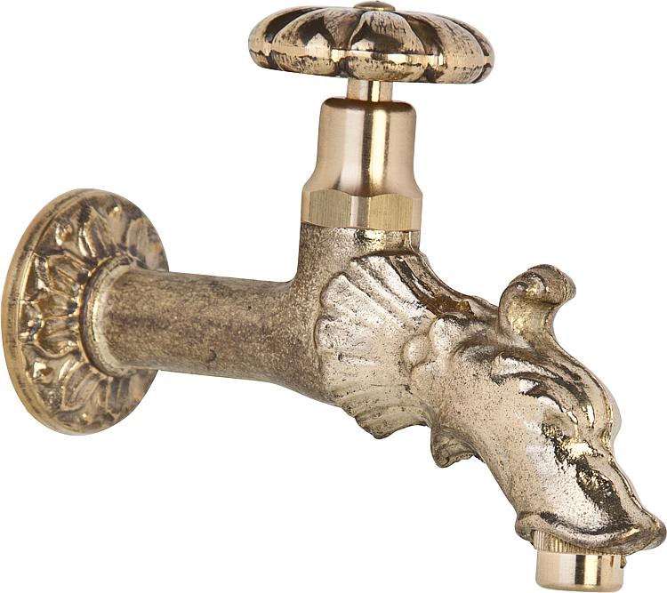 Auslaufventil mit Drehgriff in Bronze mit Rosette, Wandanschluß 1/2" Auslaufventil mit Drehgriff in Bronze mit Rosette, Wandanschluß 1/2"