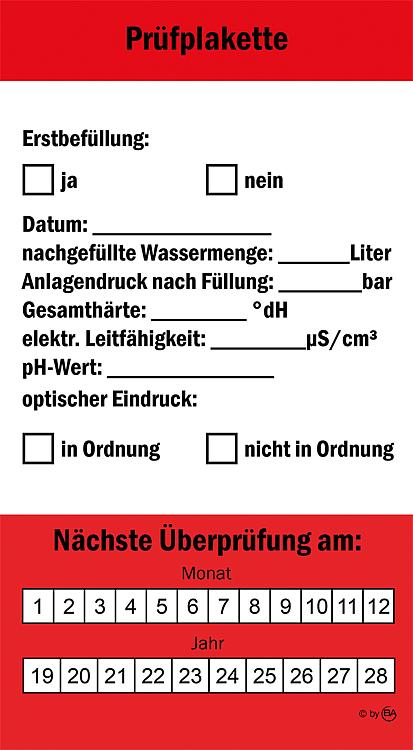 Heizungswasser-Prüfplaketten Box(64x108mm) mit 12 Aufklebern Heizungswasser-Prüfplaketten Box(64x108mm) mit 12 Aufklebern