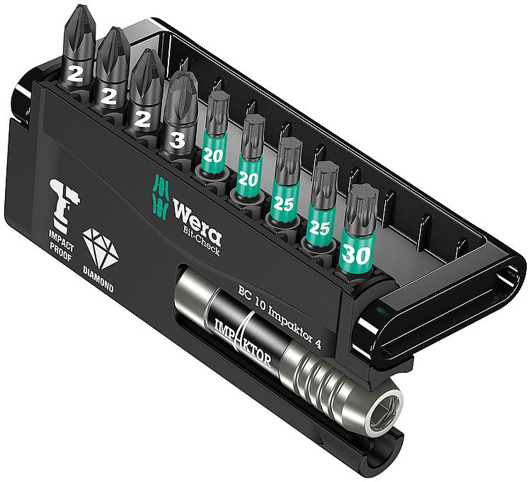 Bitset WERA Bit-Check Impaktor 4 10-teilig mit Impaktor, diamantbeschichtet, Halter