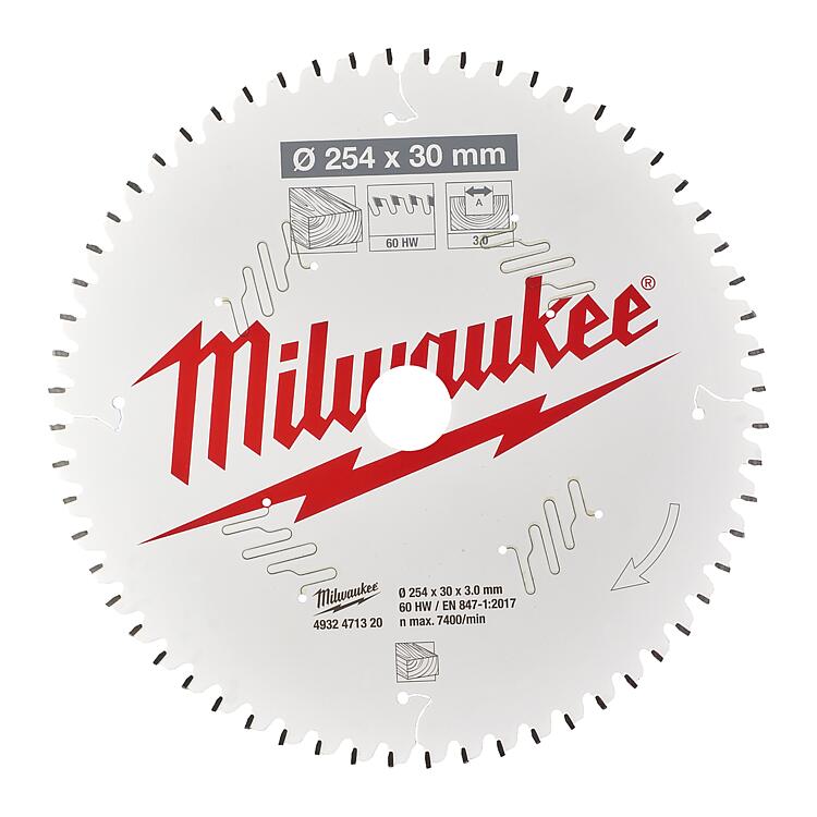 Kreissägeblatt Milwaukee Ø 254x30 mm, 60 Z Wechselzahn, für Holz