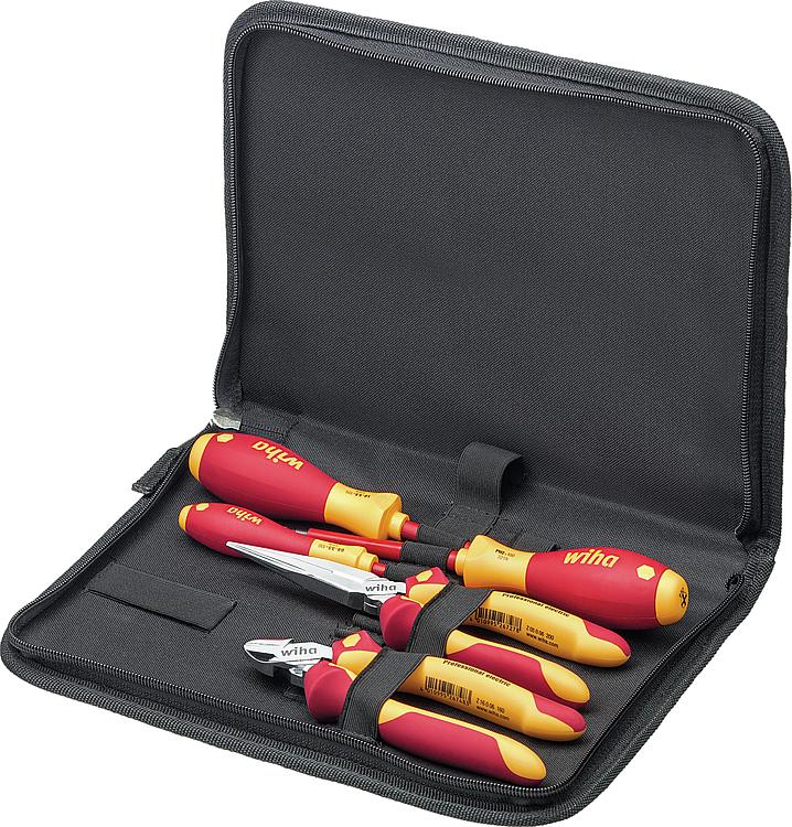 Werkzeug-Set Wiha® Schraubendreher, Seitenschneider, Flachrundzange, 5-teilig, mit Werkzeugmappe