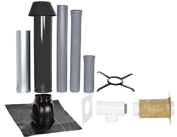 Grundpaket Unifix 210, Schrägdach, 5° - 25°, DN 110/150 schwarz,1,0m Grundpaket Unifix 210, Schrägdach, 5° - 25°, DN 110/150 schwarz,1,0m