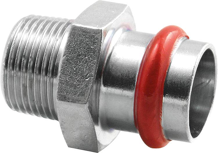 C-Stahl Übergangsmuffe mit AG 15mm x 1/2" Pressfitting V-Kontur C-Stahl Übergangsmuffe mit AG 15mm x 1/2" Pressfitting V-Kontur