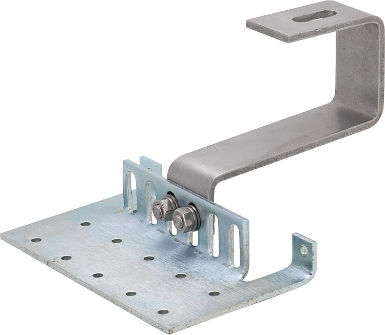 Grundplatte mit Trägerbügel und Schlossschrauben M 8 x 20 mm für Aufdachmontages Grundplatte mit Trägerbügel und Schlossschrauben M 8 x 20 mm für Aufdachmontages