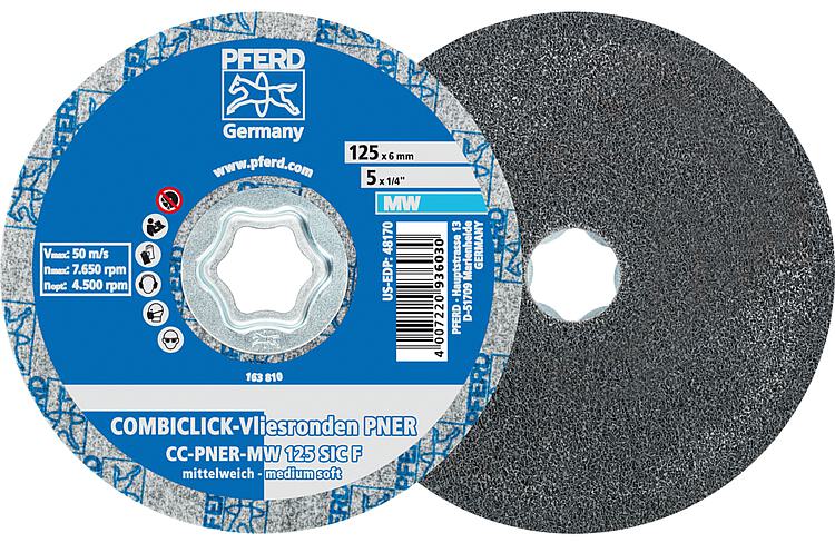Vliesscheibe Pferd COMBICLICK, Ø 125 mm, mittelweich / fein Vliesscheibe Pferd COMBICLICK, Ø 125 mm, mittelweich / fein
