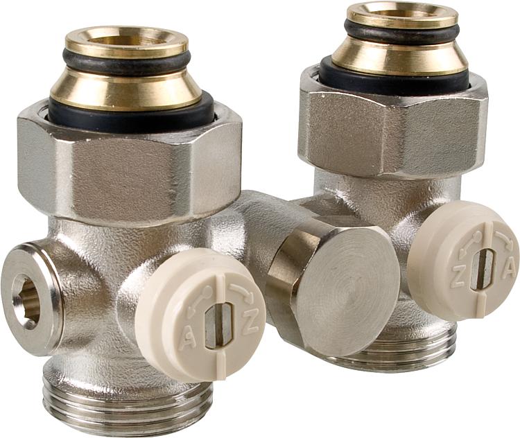 Doppelkugelhahnverschraubung Einrohrsystem 3/4"IG By-Paß Durchgang mit Eurokonus Doppelkugelhahnverschraubung Einrohrsystem 3/4"IG By-Paß Durchgang mit Eurokonus