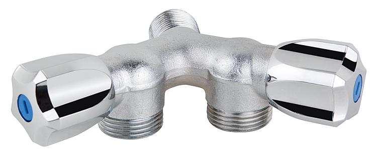 Doppel Y-Waschmaschinenhahn verchr. sandgestr., 3/4"x1/2"x3/4" AG 2 Zapfstellenm