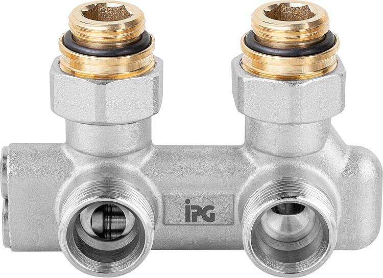 Umlenkstück Eckform mit Übergangsnippel DN15 (1/2") AG x DN20 (3/4")flachdichtend