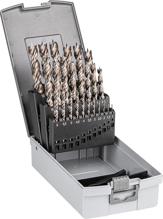 Holzspiralbohrer-Set Alpen HSS, 25-teilig, Ø 1,0-13,0