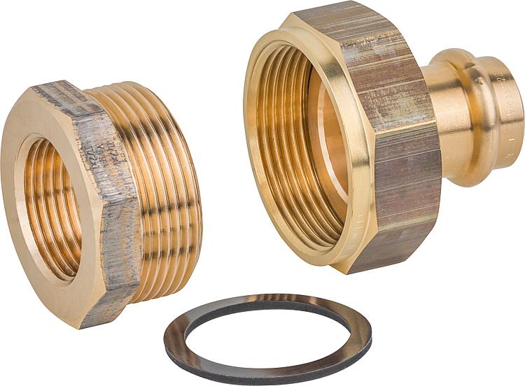 Isoliertrennverschraubung DN15(1/2")IGx15mm, Rotguss, flachdichtend, V-Kontur Isoliertrennverschraubung DN15(1/2")IGx15mm, Rotguss, flachdichtend, V-Kontur