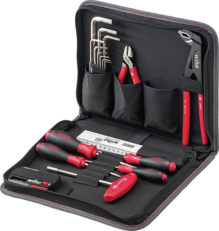Werkzeug-Set Wiha® Schraubendreher, Seitenschneider, Wasserpumpenzange , 32-teilig, mit Werkzeugmappe