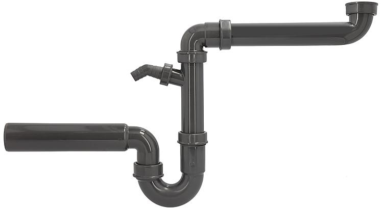 Raumsparsiphon 1 1/2",DN 40 mit Schlauchverschraubung "ohne Rosette" aus Rezyklat