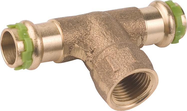 Rotguß Pressfitting V-Kontur T-Stück mit IG 54x1/2x54 P 4130 G Rotguß Pressfitting V-Kontur T-Stück mit IG 54x1/2x54 P 4130 G